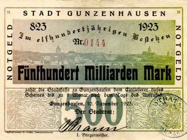 Notgeld der Stadt Gunzenhausen - 500 Milliarden Mark