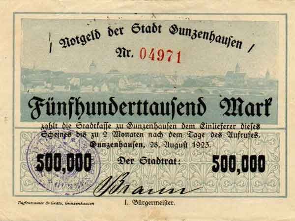 Notgeld der Stadt Gunzenhausen - 500 Tausend Mark