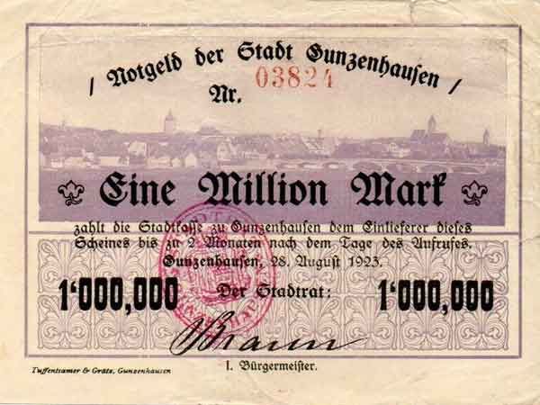 Notgeld der Stadt Gunzenhausen - 1 Million Mark