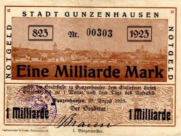 Notgeld der Stadt Gunzenhausen - 1 Milliarde Mark